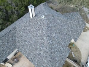 aerial view of shaded shingle roof